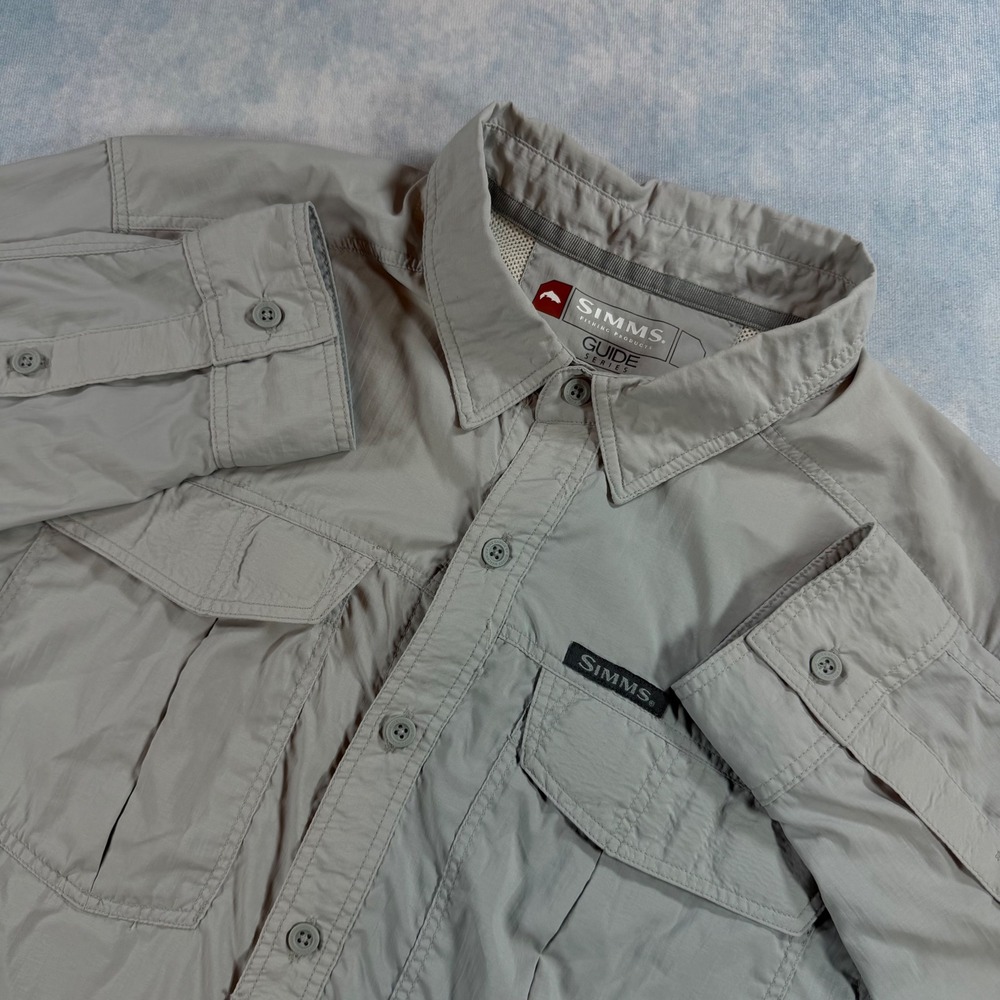 Simms Fishing Shirt Mens Medium Tan Excellent Guide Series Long Sleeve Vented